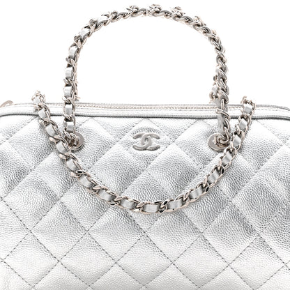 Chanel Metallic Caviar Quilted Barrel Clutch With Chain Silver 8 of 11