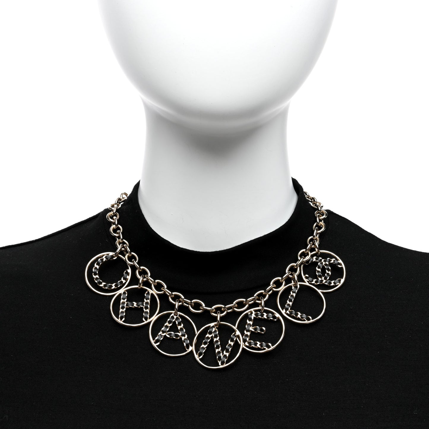 Lambskin Chain Logo Short Necklace Gold Black