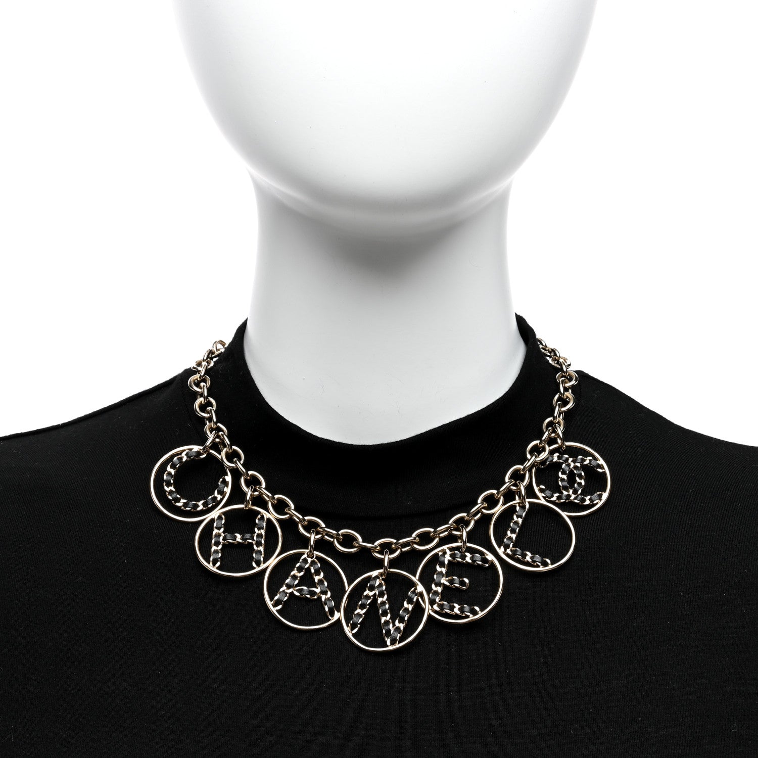Chanel Lambskin Chain Logo Short Necklace Gold Black 3 of 5