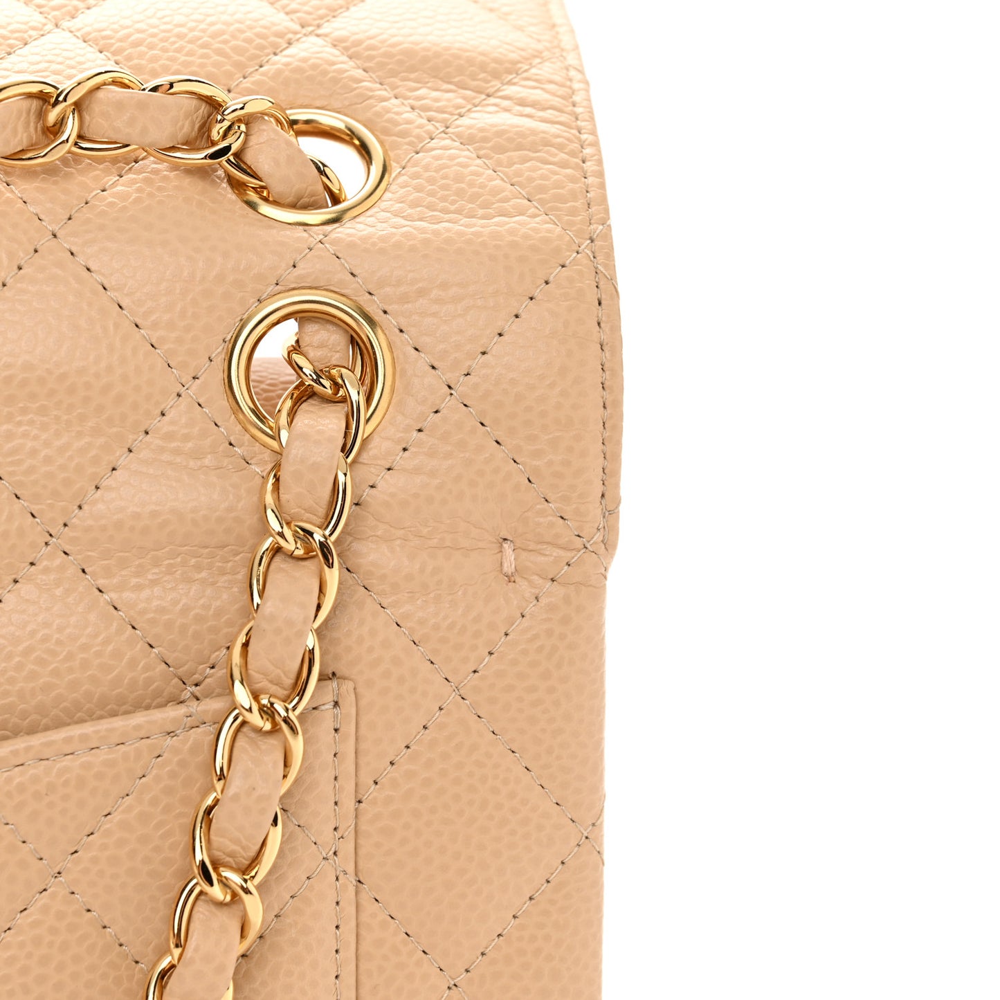 Caviar Quilted Small Double Flap Beige