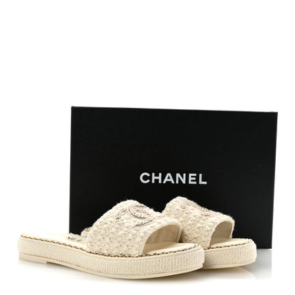 Chanel Wool Alpaca Chain CC Slide Sandals 38 Ivory 10 of 10