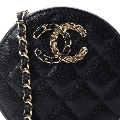 Chanel Caviar Quilted French New Wave Round Clutch With Chain Black 10 of 11