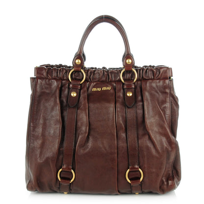 Miu Miu Vitello Lux Gathered Shopper Tote Brown 1 of 7