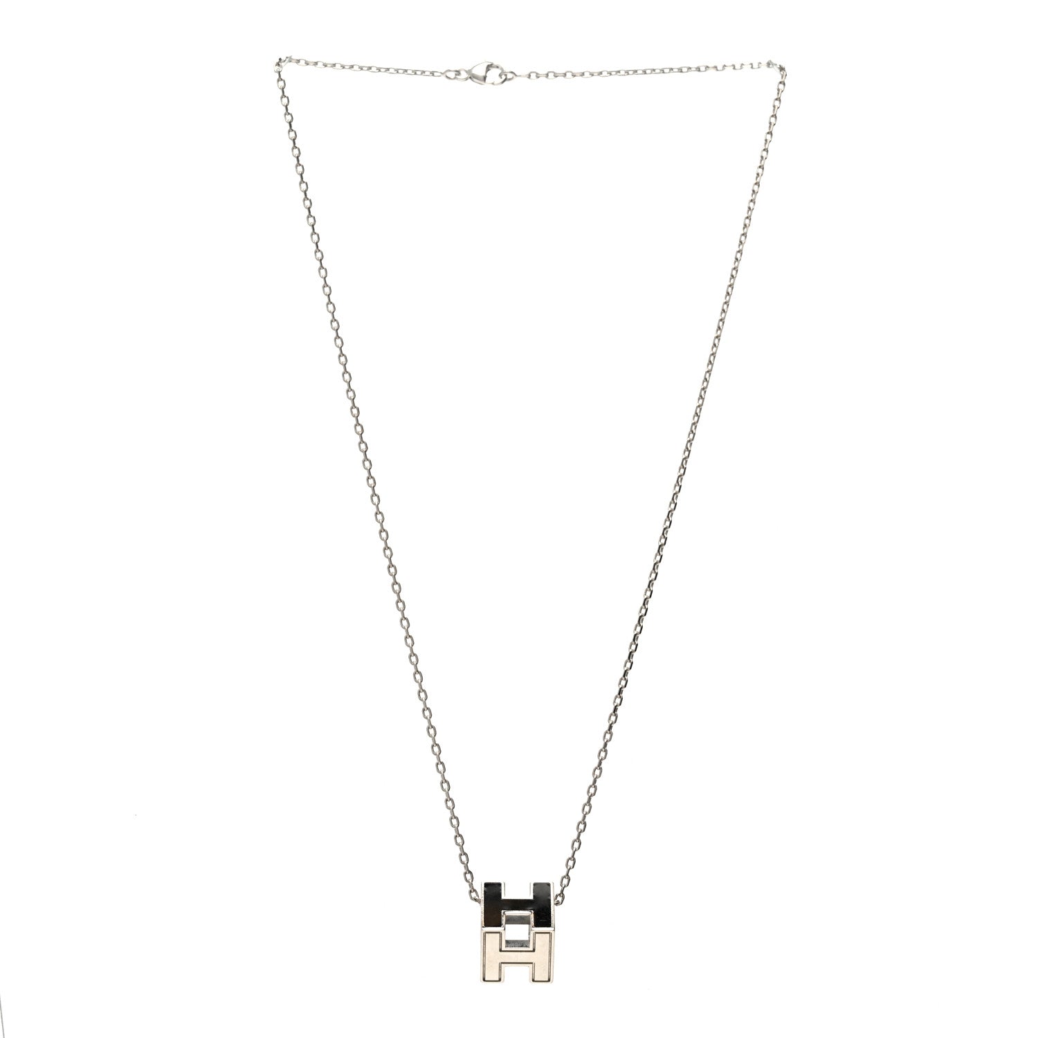 Hermes Lacquered Palladium Cage d'H Pendant Necklace Black 3 of 6