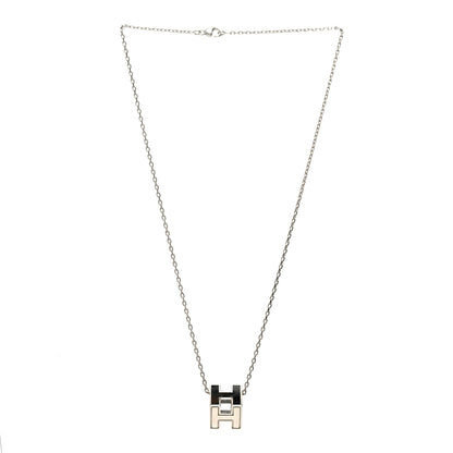 Hermes Lacquered Palladium Cage d'H Pendant Necklace Black 3 of 6
