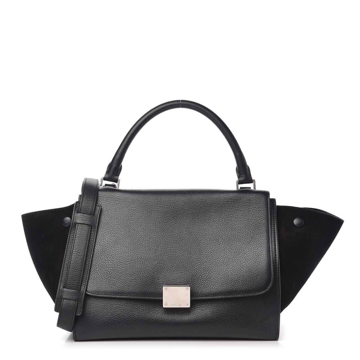 Drummed Calfskin Suede Small Trapeze Black