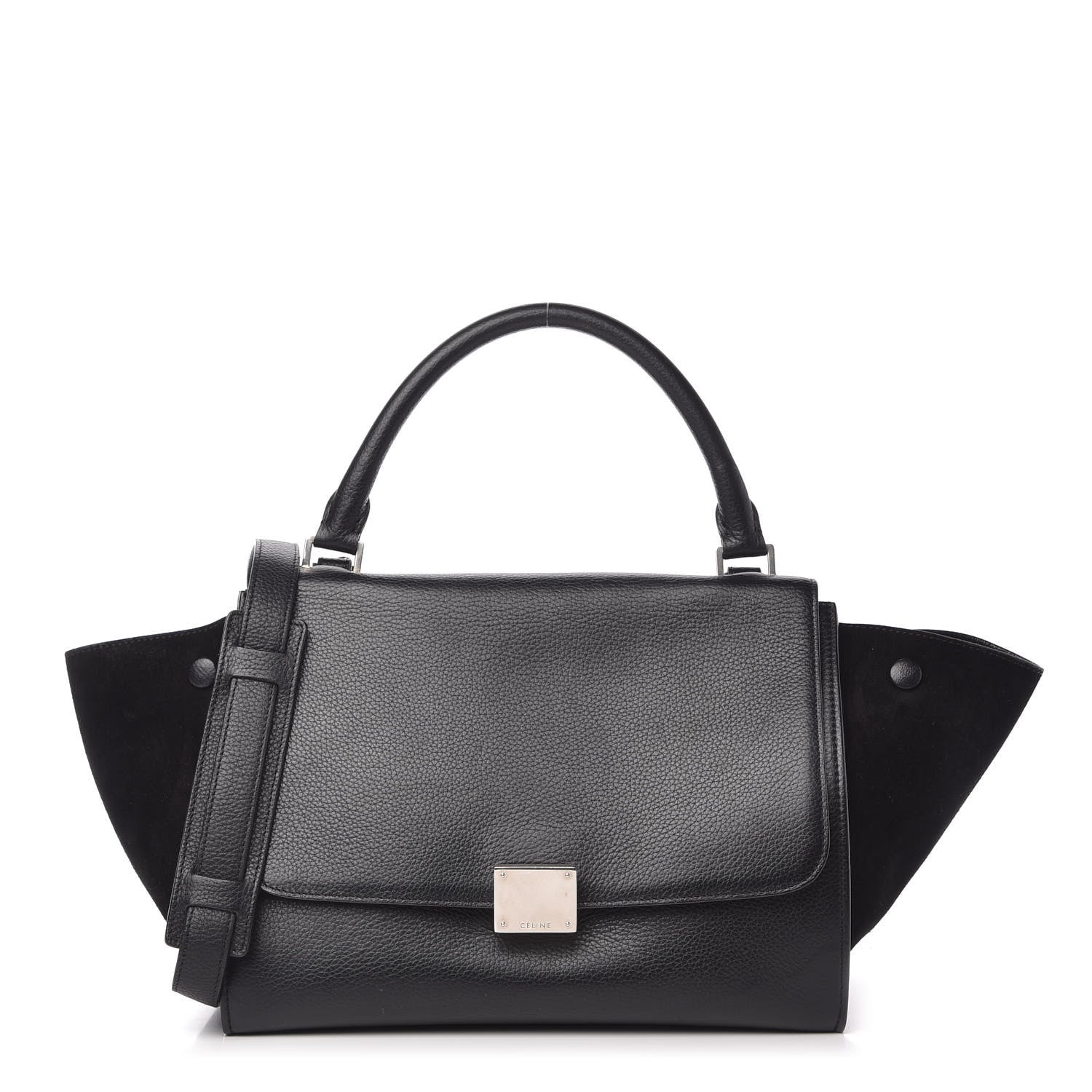 Celine Drummed Calfskin Suede Small Trapeze Black 1 of 10