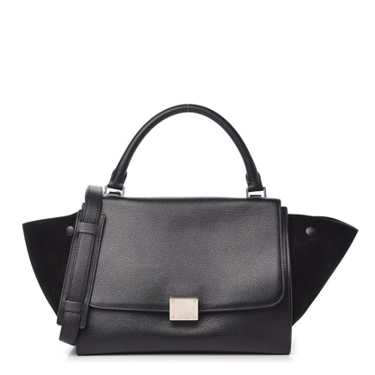 Celine Drummed Calfskin Suede Small Trapeze Black 1 of 10