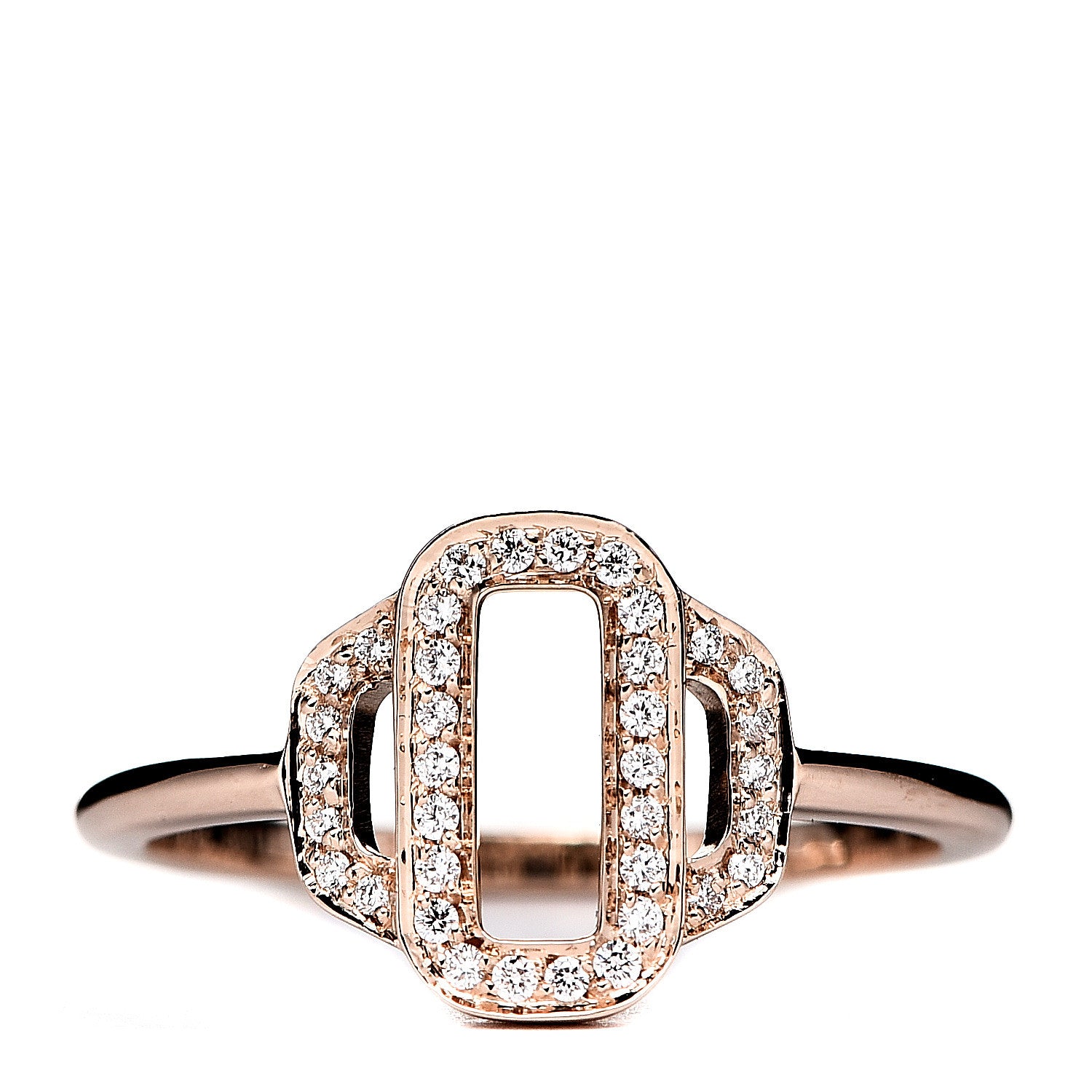 Hermes 18K Rose Gold Diamond Attelage Ring 52 6 1 of 5