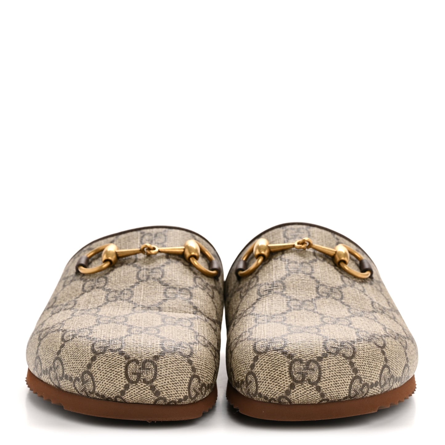 GG Supreme Monogram Miro Soft Calfskin Womens Horsebit Slippers 36 Beige Ebony New Acero