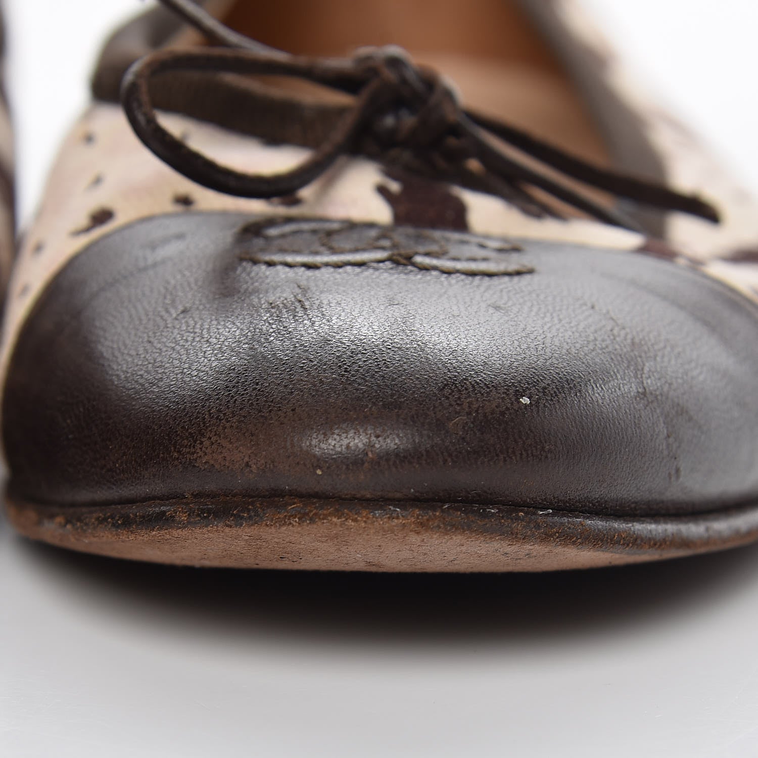 Chanel Lambskin Canvas Printed CC Cap Toe Ballerina Flats 39 Brown 9 of 13