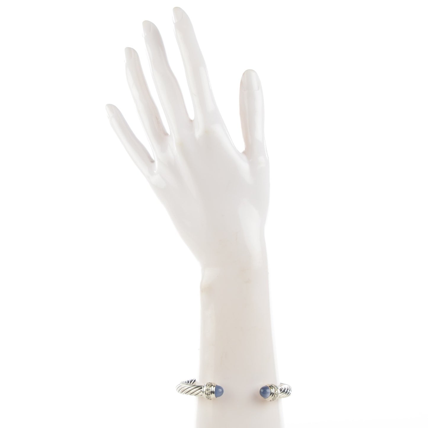 Sterling Silver Diamond Chalcedony 7mm Cable Classics Bracelet