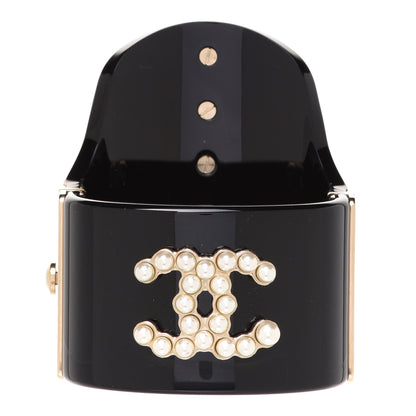 Chanel Resin Pearl CC Cuff Bracelet Black Gold 1 of 6