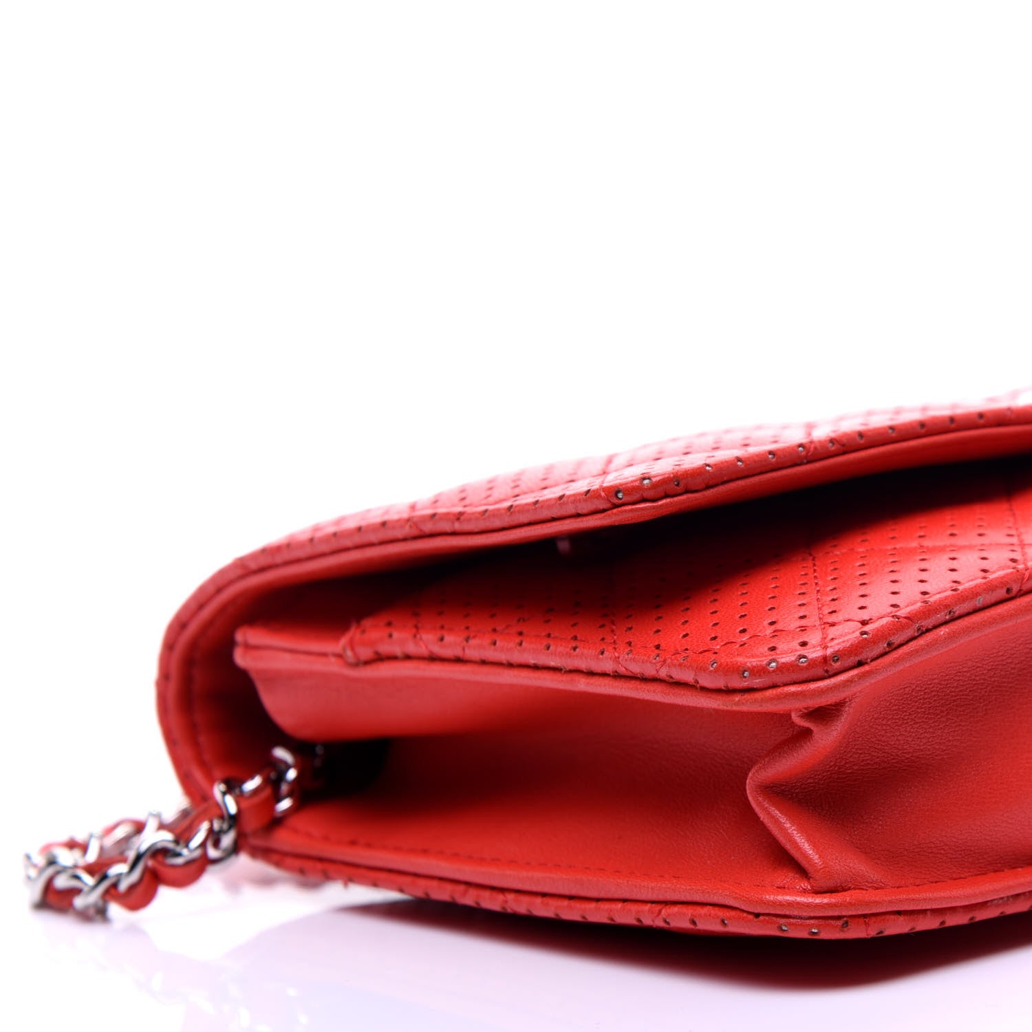 Chanel Perforated Lambskin Quilted Wallet On Chain WOC Red 12 of 23