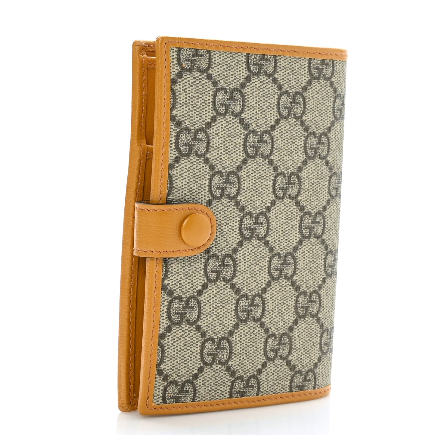 GG Supreme Monogram Textured Calfskin Retro Interlocking G Passport Case Beige Yellow