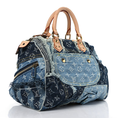 Louis Vuitton Denim Patchwork Speedy 30 Blue 3 of 10