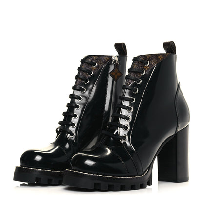 Louis Vuitton Patent Calfskin Monogram Star Trail Ankle Boots 38 Black 3 of 10