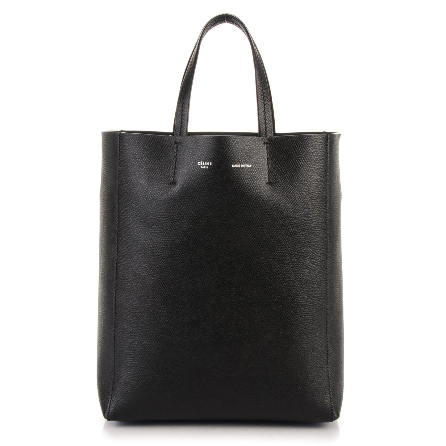 Grained Calfskin Small Vertical Cabas Black