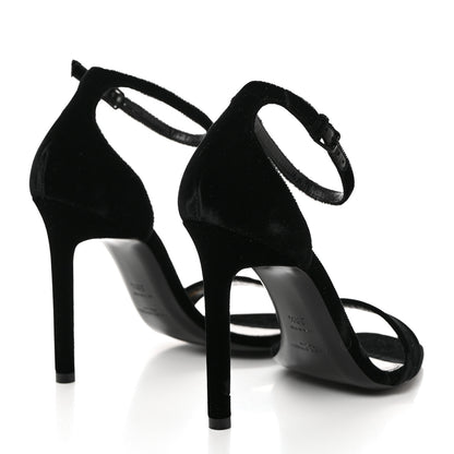 Saint Laurent Velvet Amber 105 Ankle Strap Sandals 38.5 Black 4 of 9