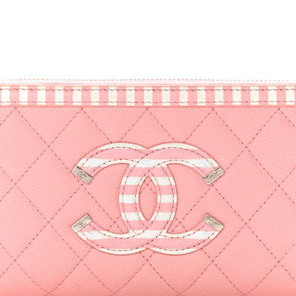 Chanel Caviar Quilted Stripe Filigree Zip Around Wallet Pink White 9 of 12