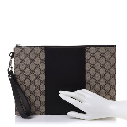 Gucci GG Supreme Monogram Zip Wristlet Pouch Beige Black 2 of 8
