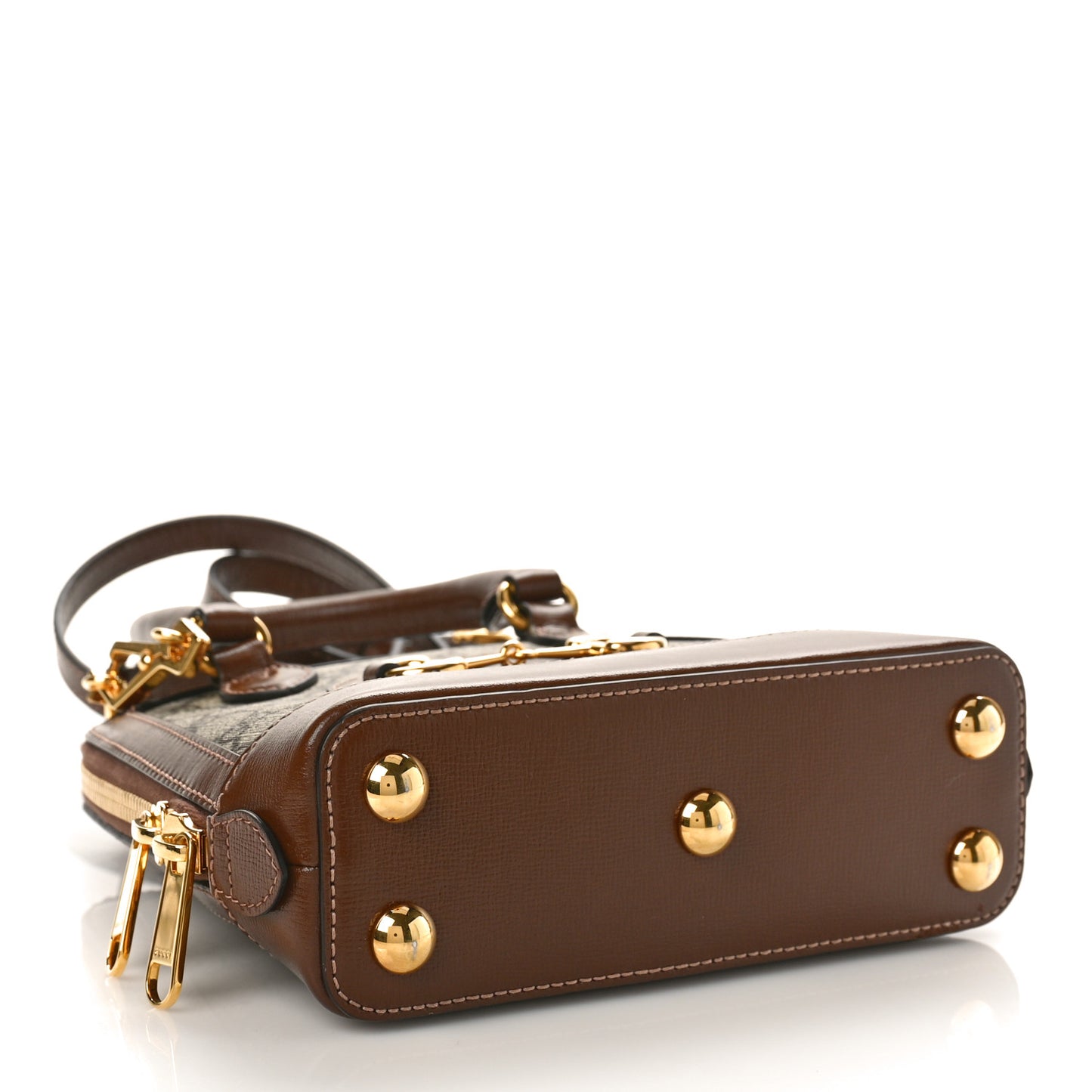 GG Supreme Monogram Azalea Calfskin Mini Horsebit 1955 Top Handle Bag Beige Ebony Brown Sugar