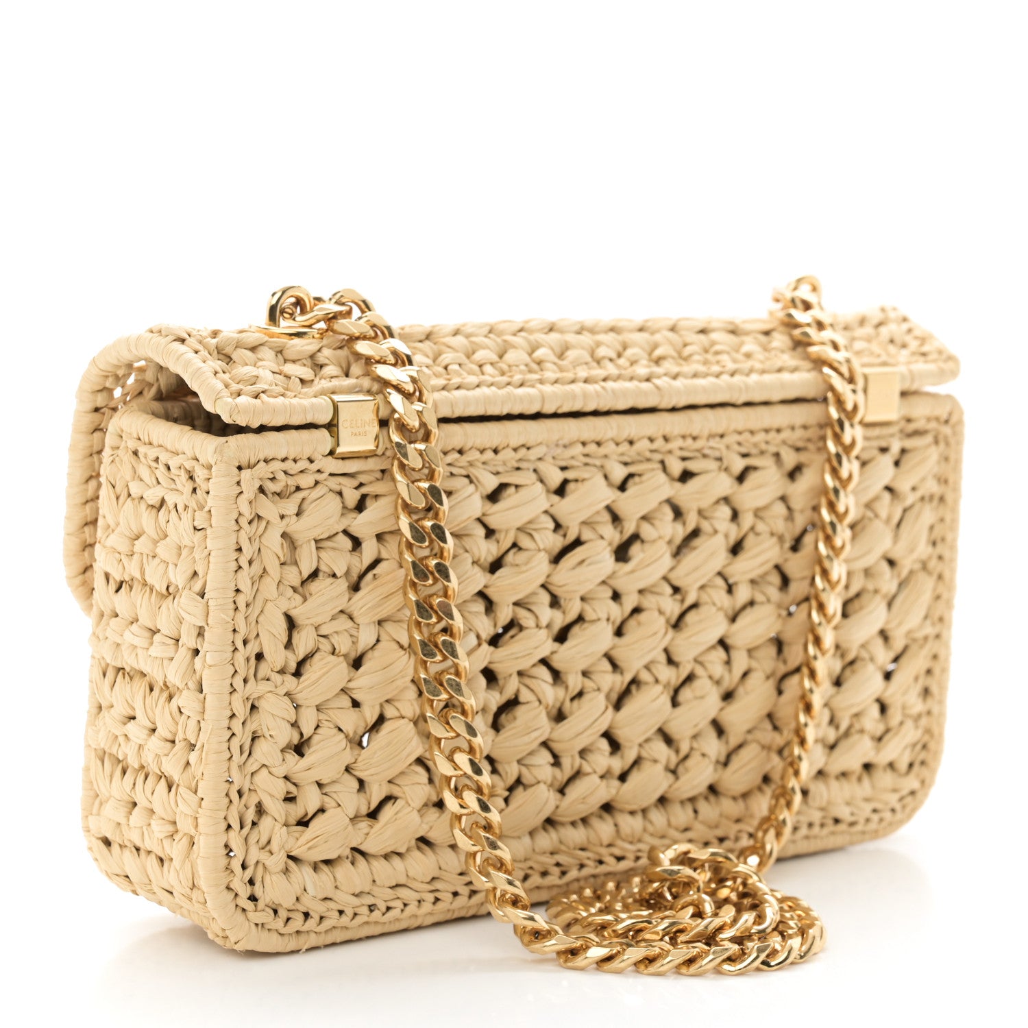 Celine Raffia Effect Claude Chain Shoulder Bag Natural 3 of 10