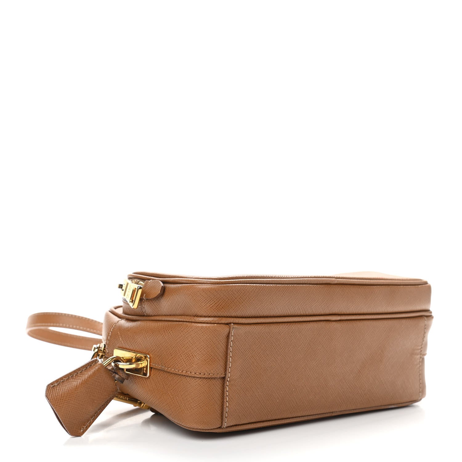 Prada Saffiano Lux Double Zip Crossbody Bag Caramel 4 of 13