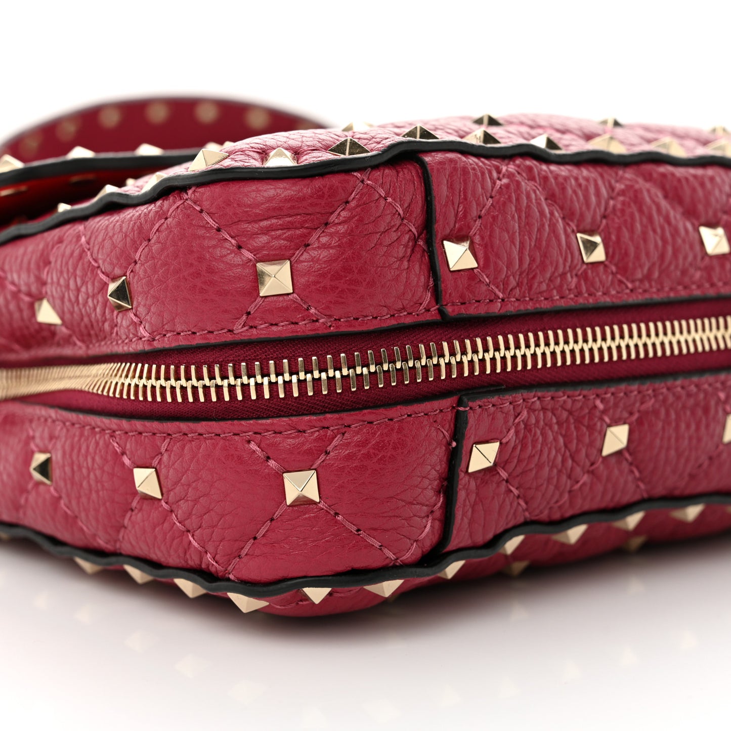 Grained Calfskin Medium Rockstud Spike Shoulder Bag Berry Pink