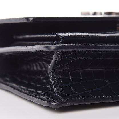 Saint Laurent Calfskin Crocodile Embossed Monogram Sunset Chain Wallet Navy 12 of 13