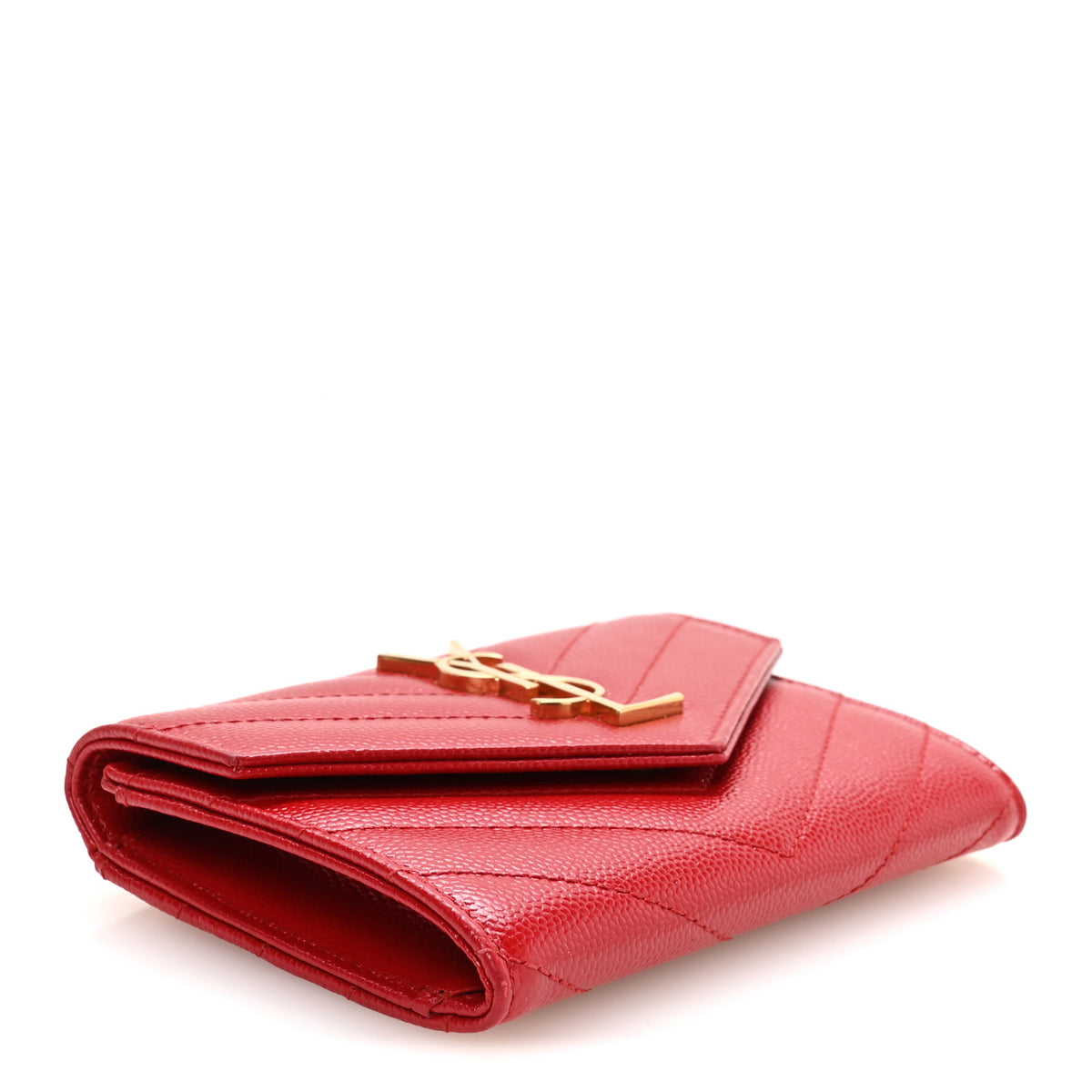 Saint Laurent Grain De Poudre Matelasse Chevron Small Monogram Envelope Wallet New Red 4 of 7