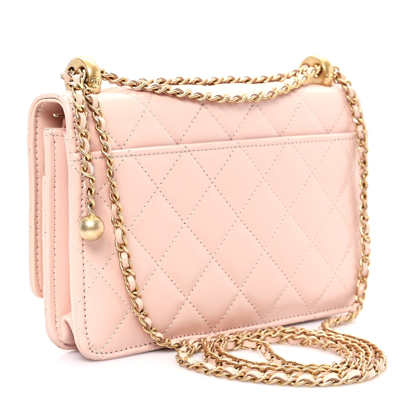 Calfskin Quilted Perfect FIt Wallet On Chain WOC Light Pink