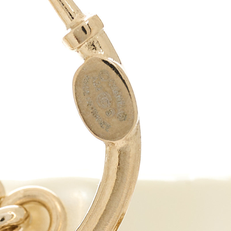 Chanel Pearl Resin Crystal CC No 5 Perfume Bottle Hoop Drop Earrings Gold Pearly White 4 of 5