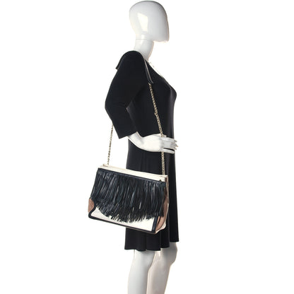 Christian Louboutin Grained Calfskin Artemis Fringe Shopping Tote White Black 3 of 16