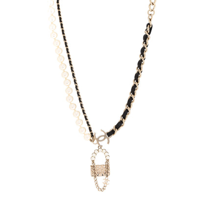 Chanel Lambskin Pearl Quilted Flap Necklace Gold Black Pearly White 1 of 6