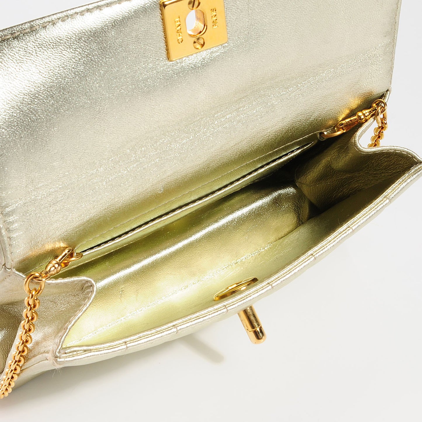 Lambskin Vertical Quilted Mini Flap Light Gold