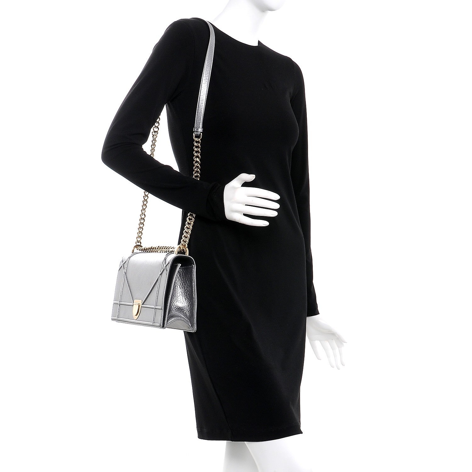 Christian Dior Metallic Grained Calfskin Medium Diorama Flap Bag Silver 2 of 9