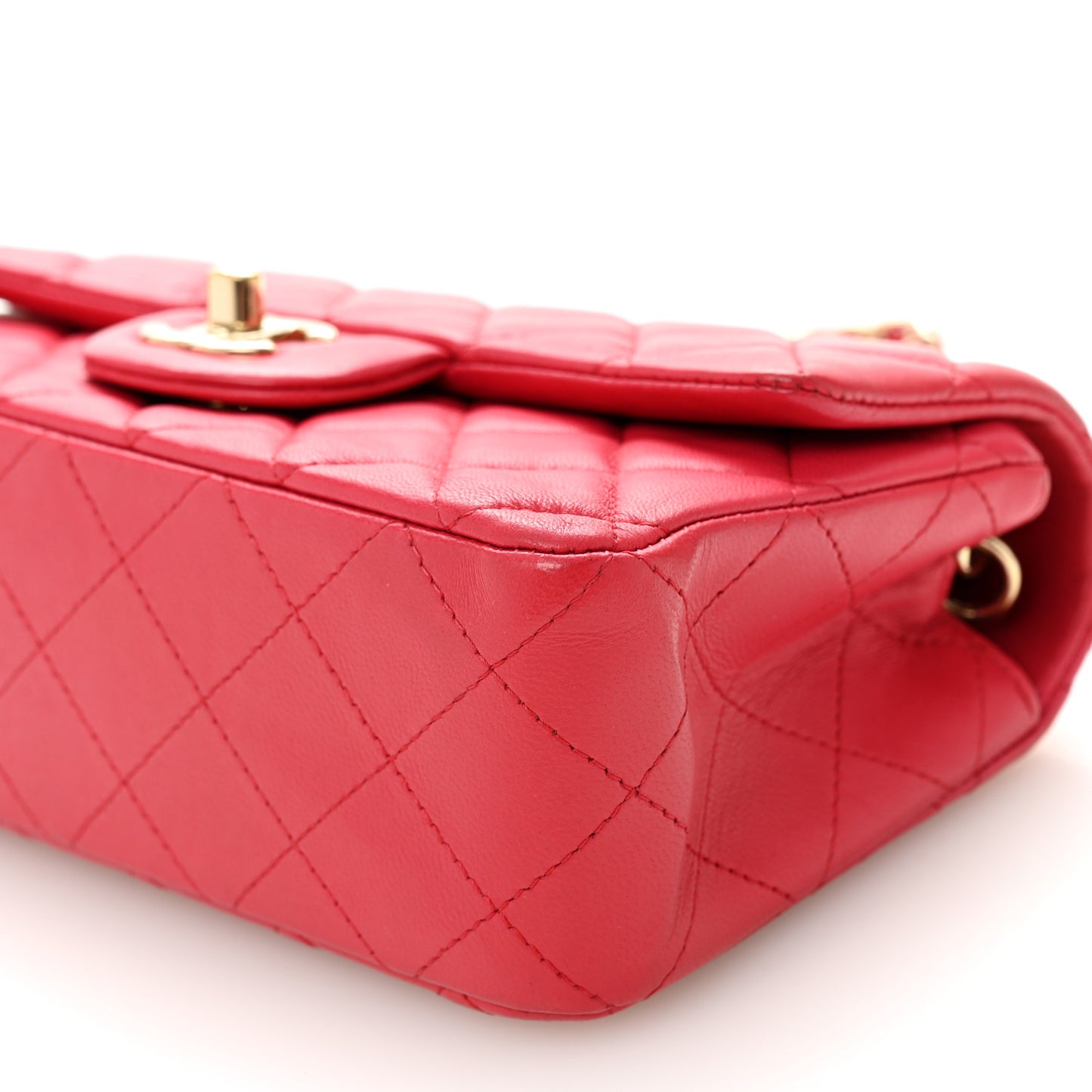 Lambskin Quilted Mini Rectangular Flap Dark Pink