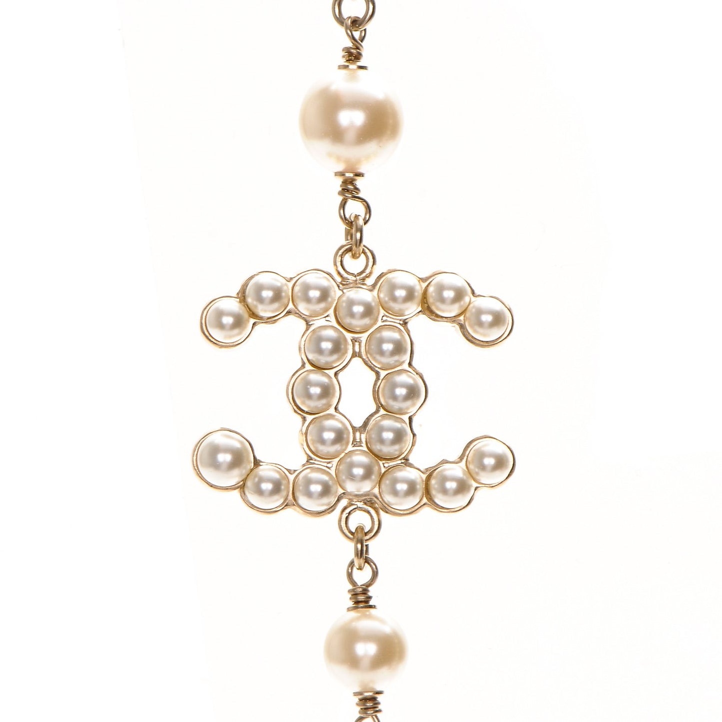 Pearl CC Long Necklace Gold
