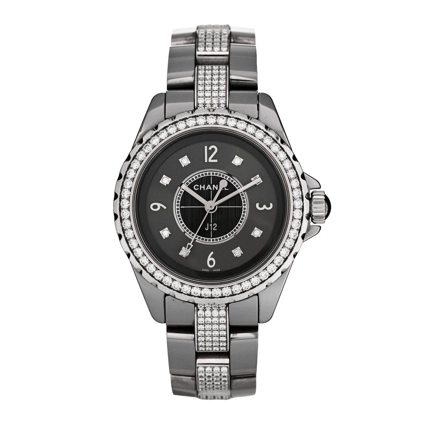 Stainless Steel Ceramic Diamond 33mm J12 Quartz Watch Grey