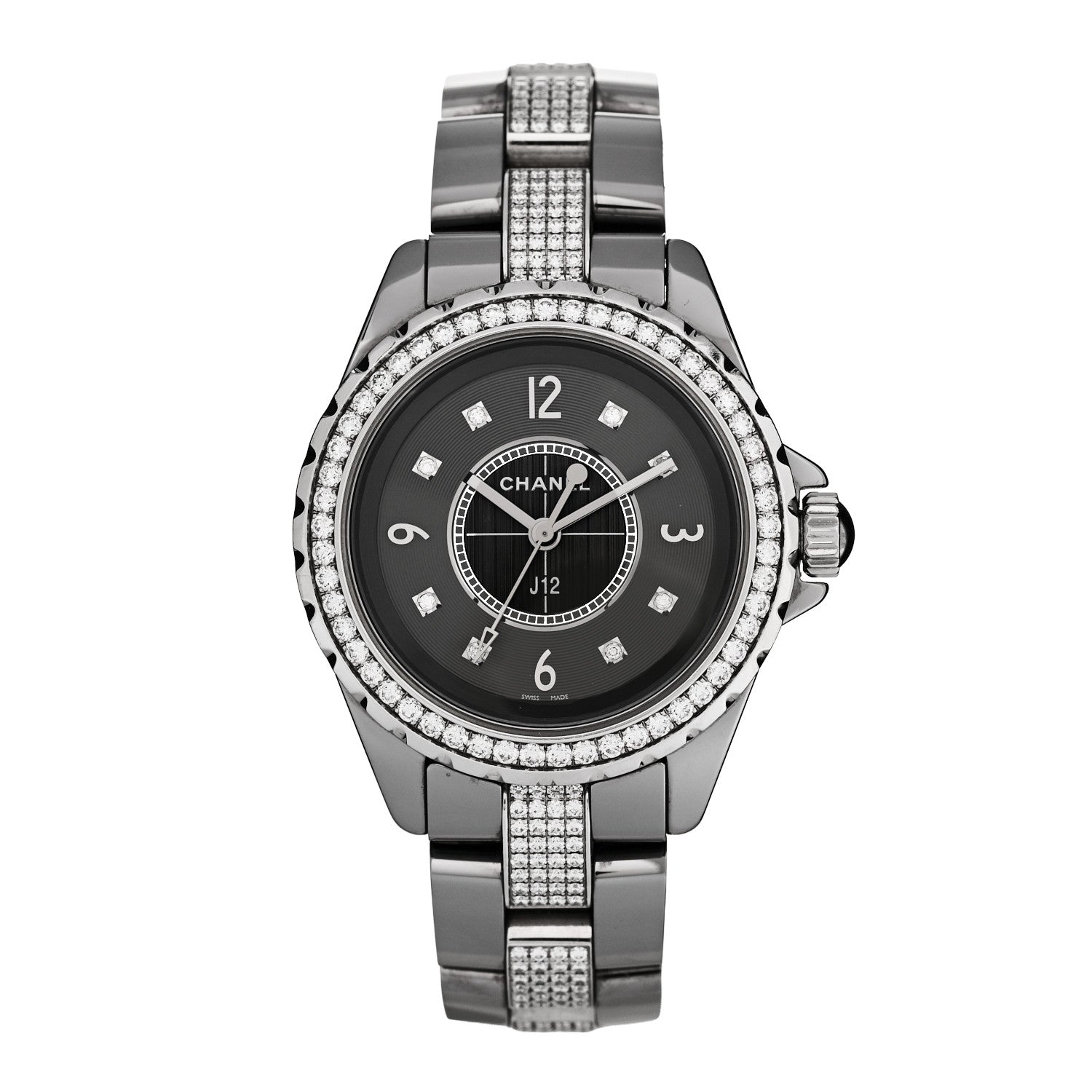 Chanel Stainless Steel Ceramic Diamond 33mm J12 Quartz Watch Grey 1 of 5