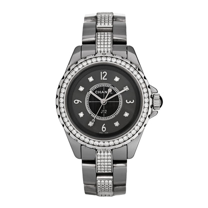 Chanel Stainless Steel Ceramic Diamond 33mm J12 Quartz Watch Grey 1 of 5