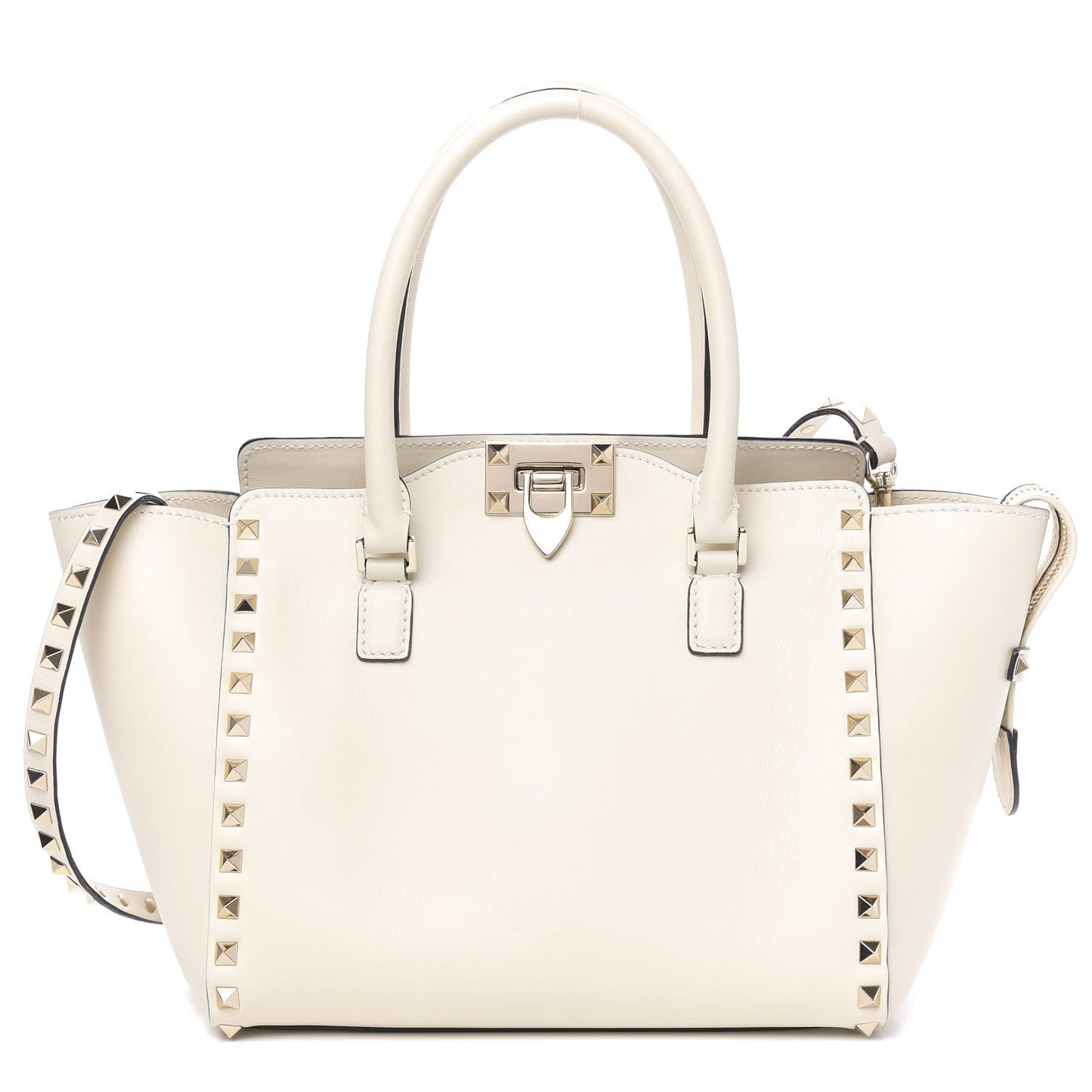 Vitello Small Rockstud Double Handle Tote Ivory