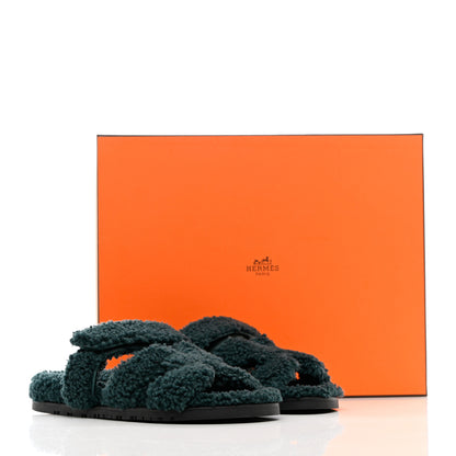 Hermes Woolskin Womens Chypre Sandals 38 Vert Anglais 10 of 10