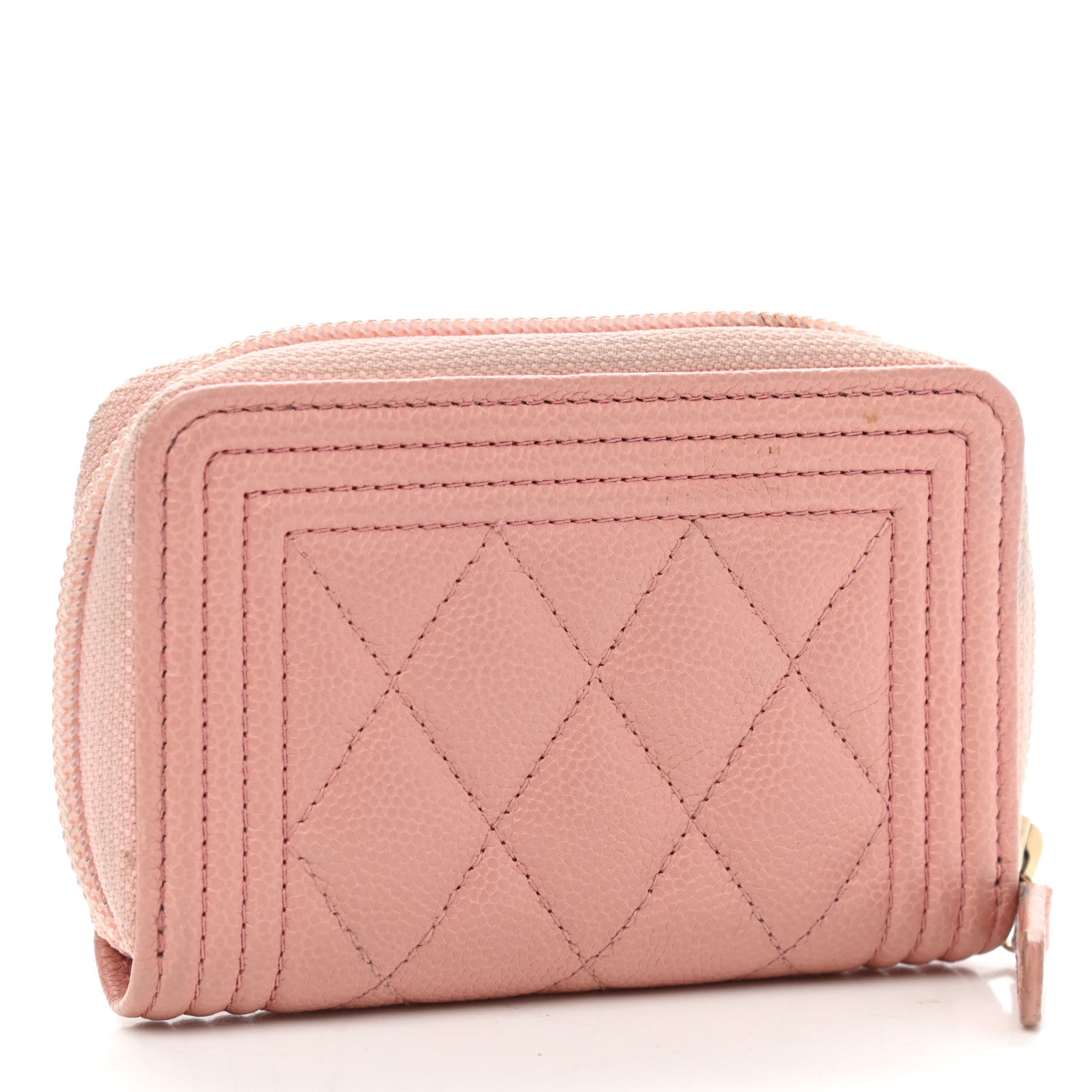 Chanel Caviar Quilted Boy Zip Around Coin Purse Wallet Light Pink 3 of 10