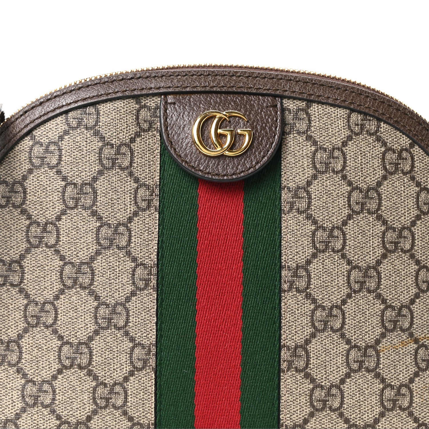 Gucci GG Supreme Monogram Textured Dollar Calfskin Web Small Ophidia Dome Shoulder Bag Beige Ebony New Acero 8 of 11