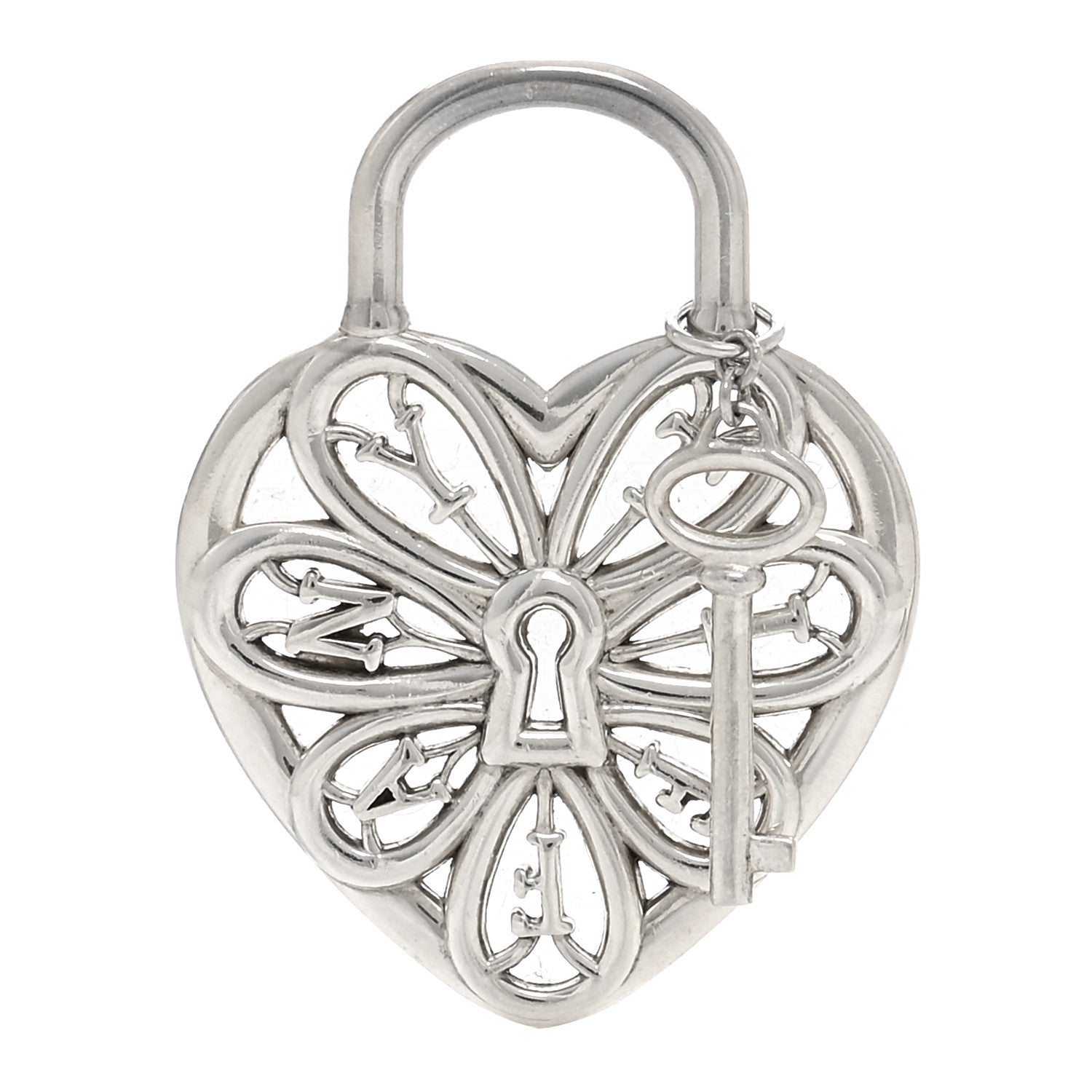 Tiffany Sterling Silver Filigree Heart Key Pendant Charm 1 of 3