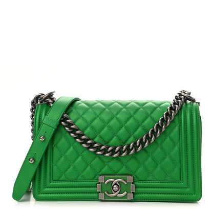 Chanel Metallic Calfskin Quilted Medium Boy Flap Green 1 of 11