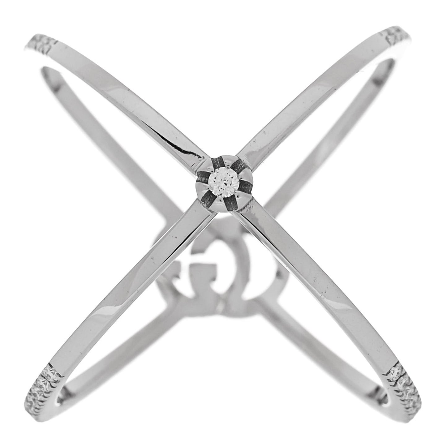 18K White Gold Diamond Running G Cross Ring 51 5.75