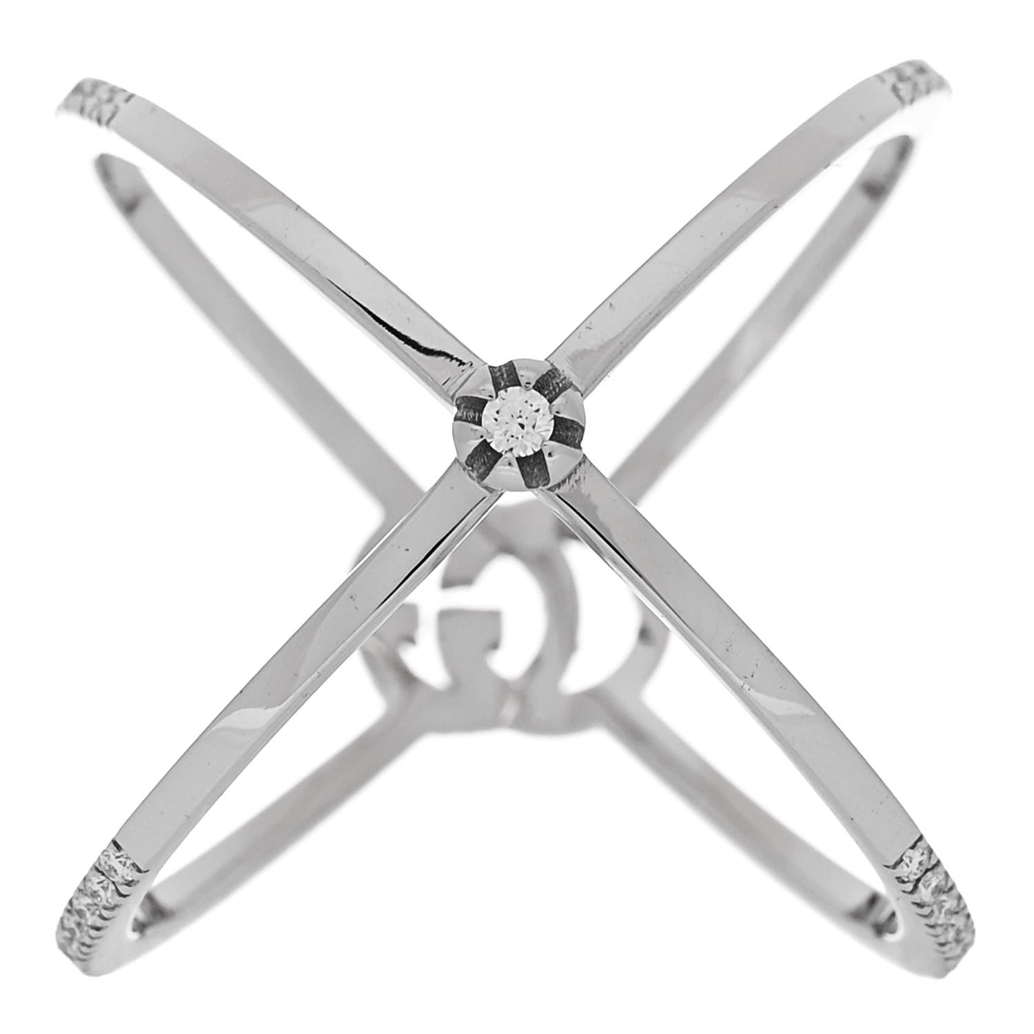 Gucci 18K White Gold Diamond Running G Cross Ring 51 5.75 3 of 5